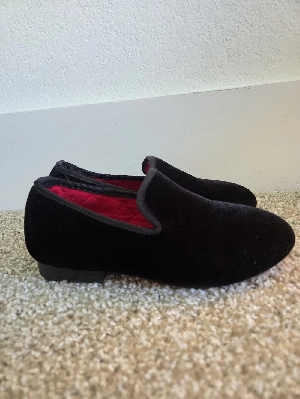 Merlutti Plain Black Velvet Red Sole Slip On Loafers Kids Size K1 Slipper Unisex